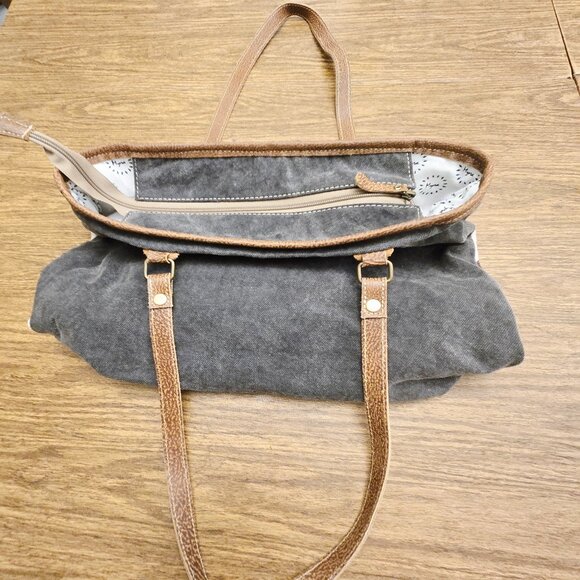 MYRA BAG Women's 100% Cotton/Leather Aztec Design Shoulder Tote Bag - Size Large - Picture 8 of 15